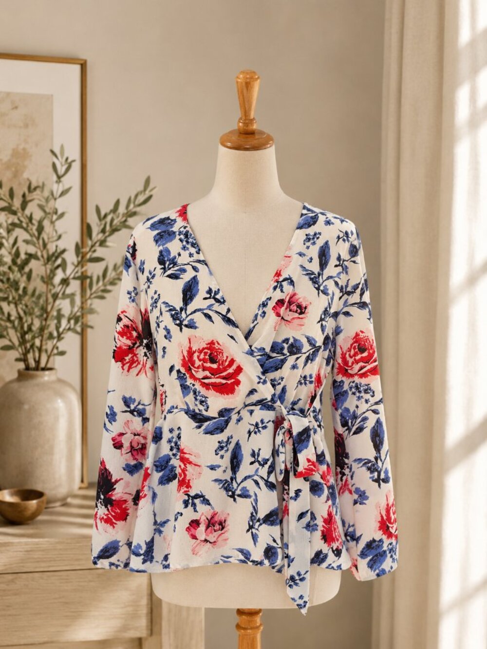 Faith and Joy Ladies Large Peplum Floral Wrap Blouse